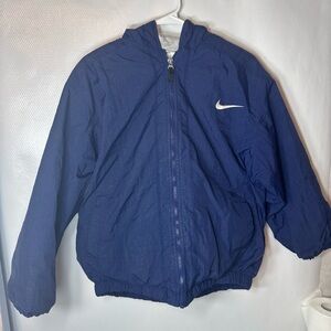 Nike Blue Puffer Jacket with Stand-Up Collar and Ribbed Cuffs